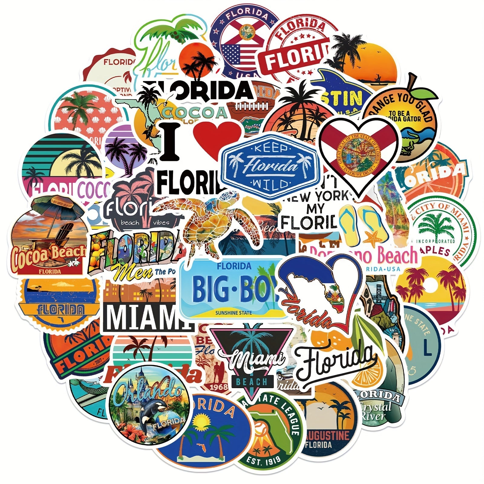 50pcs Florida Graffiti Stickers for Water Bottles Laptop Phone Skateboard
