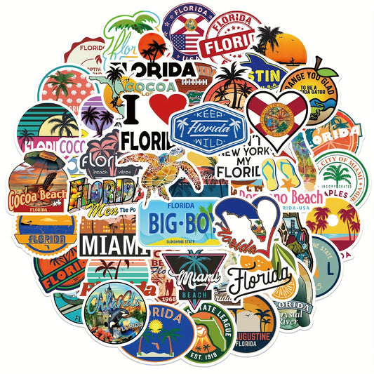 50pcs Florida Graffiti Stickers for Water Bottles Laptop Phone Skateboard