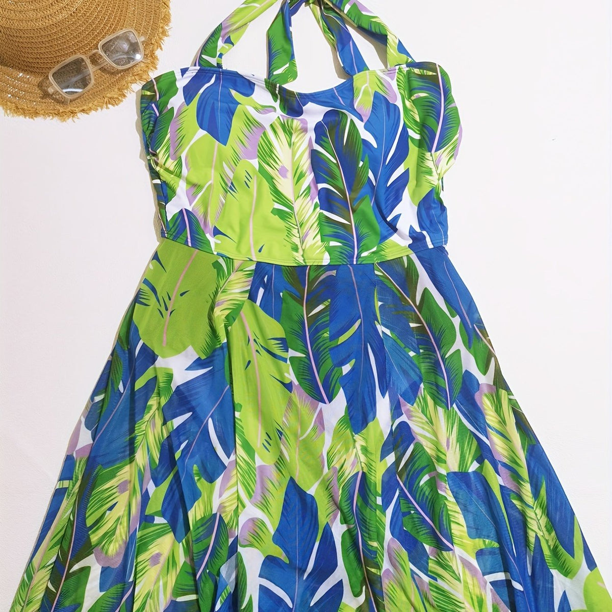  Tropical Print Cross Neck Backless One Piece Swimsuit