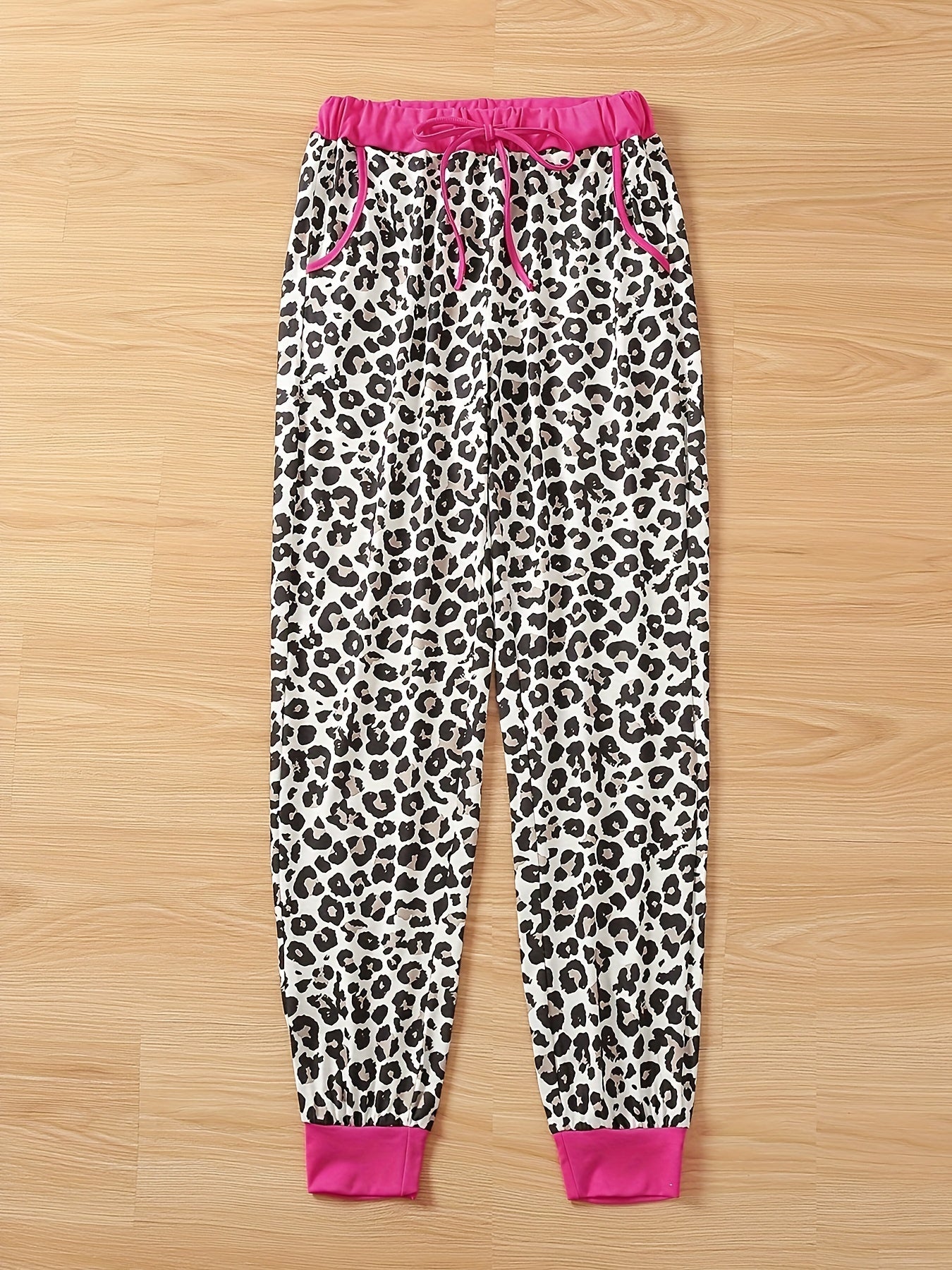  Leopard Print Tie Waist Joggers