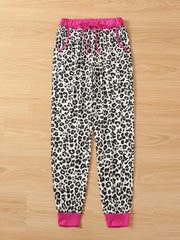  Leopard Print Tie Waist Joggers