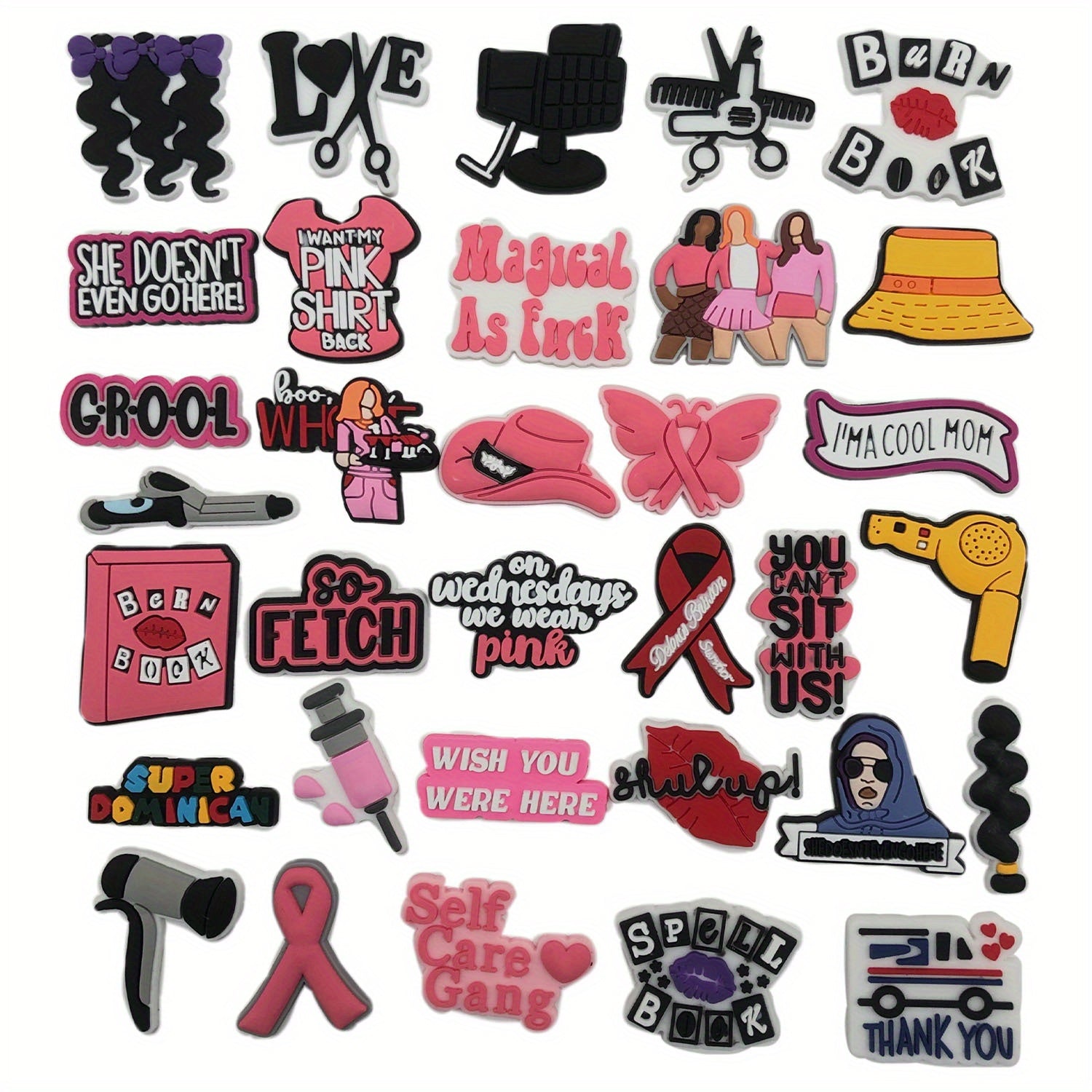 33pcs Pink Girls Theme Pvc Decorative Buckle For Shoes