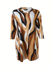 Women's Plus Stripe Print Long Sleeve V Neck Dress