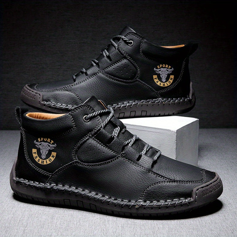 Men's Leather Stitch Ankle Boots Lace Up Outdoor Wear Resistant Non Slip