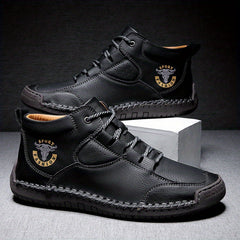 Men's Leather Stitch Ankle Boots Lace Up Outdoor Wear Resistant Non Slip