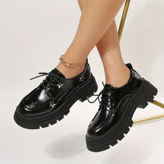 Women's Star Pattern Platform Loafers Lace Up Shoes