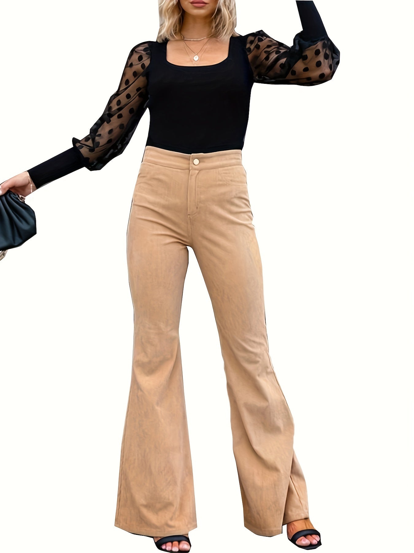  Corduroy Button Fly Flared Leg Trousers