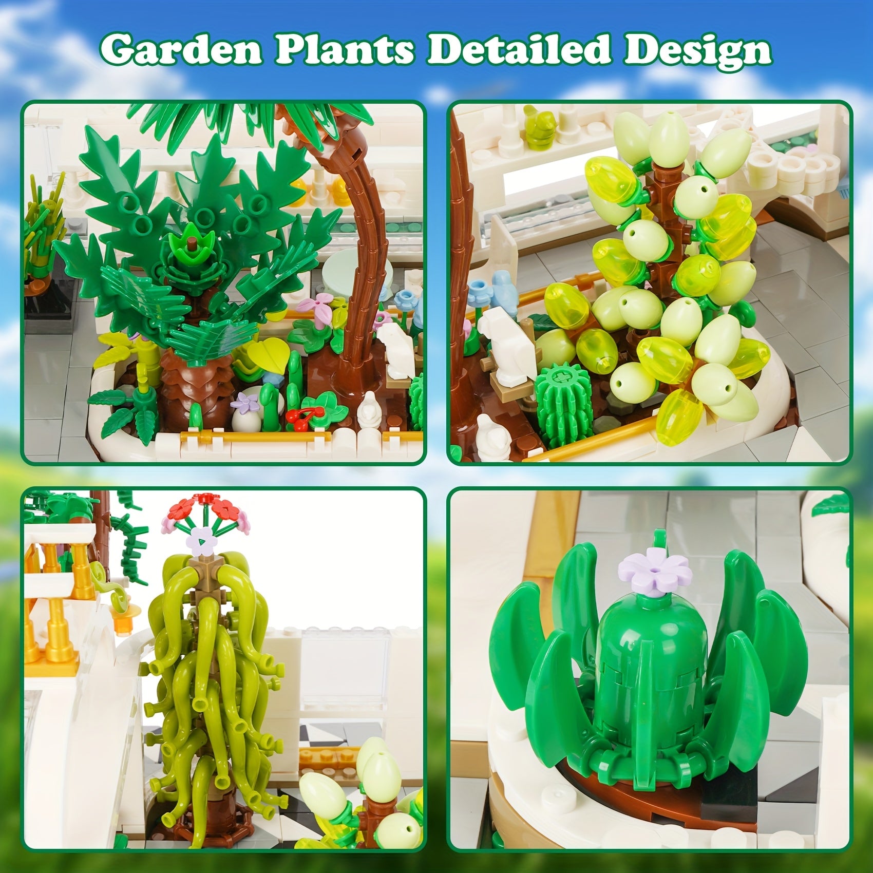 Garden Building Blocks Set with Plants, Greenhouse Toy Gift for Adults