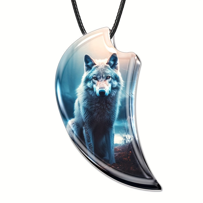 Creative Wolf Resin Landscape Pendant Necklace Gothic Vintage Gift
