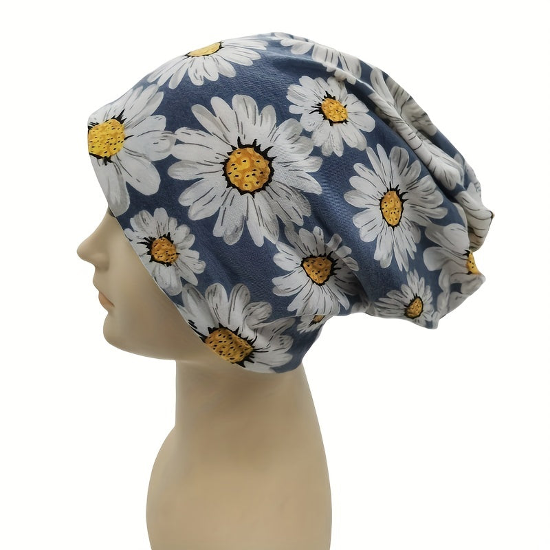Vintage Daisy Flower Print Beanie Turban Cap Women Elastic Headband