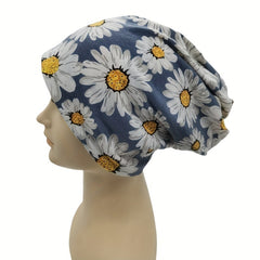 Vintage Daisy Flower Print Beanie Turban Cap Women Elastic Headband