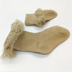 3 Pairs Baby Toddler Lace Ruffled Socks For Autumn Winter