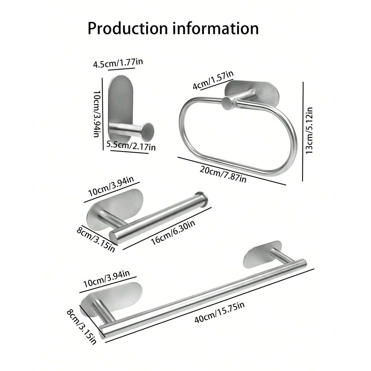 4pc Stainless Steel Bathroom Accessories Set Towel Bar Ring Holder Hooks