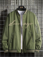 Men's Alphabet Print Zipper Varsity Jacket