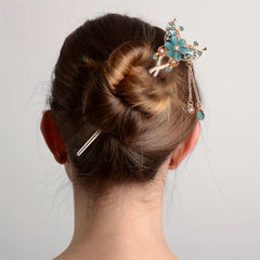 Chinese Style Flower Hair Stick Faux Pearl Tassel Hair Fork Hair Pin