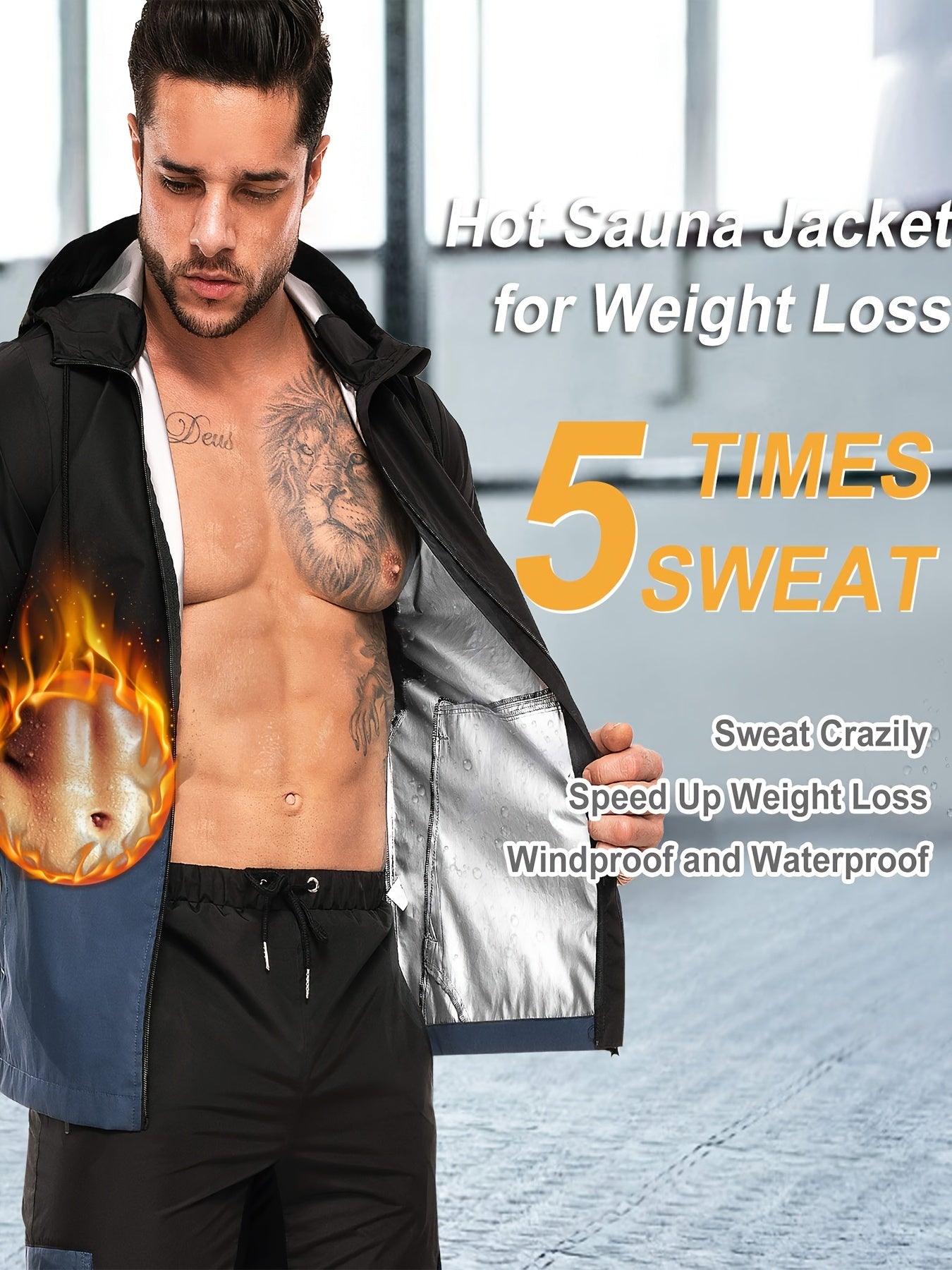 Men's Sweat Sauna Hooded Jacket for Sports & Gym