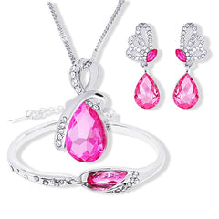 Water Drop Necklace Set with Butterfly Earrings