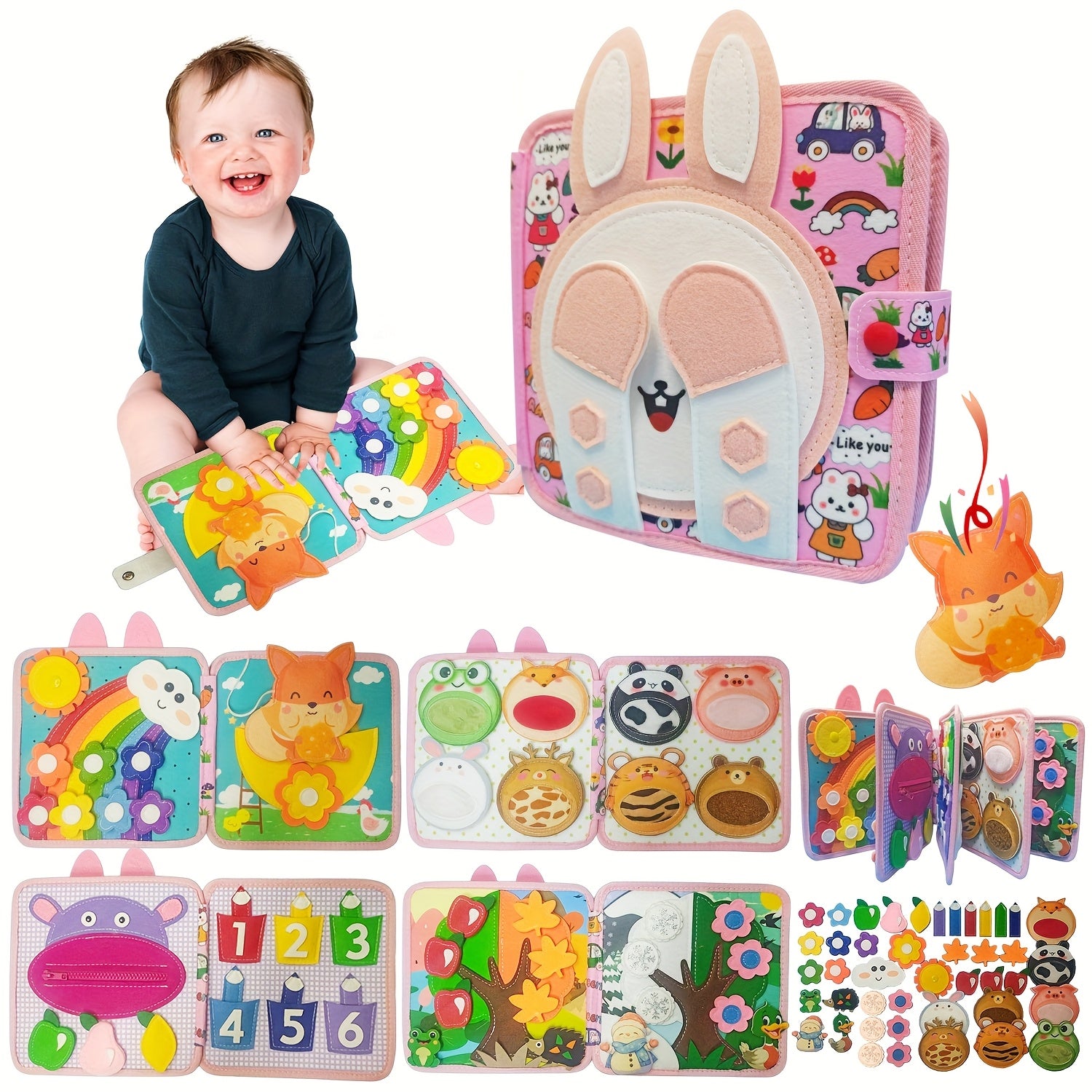 Kids' Bunny Sensory Book - Life Skills Letters - Felt Learning Toy
