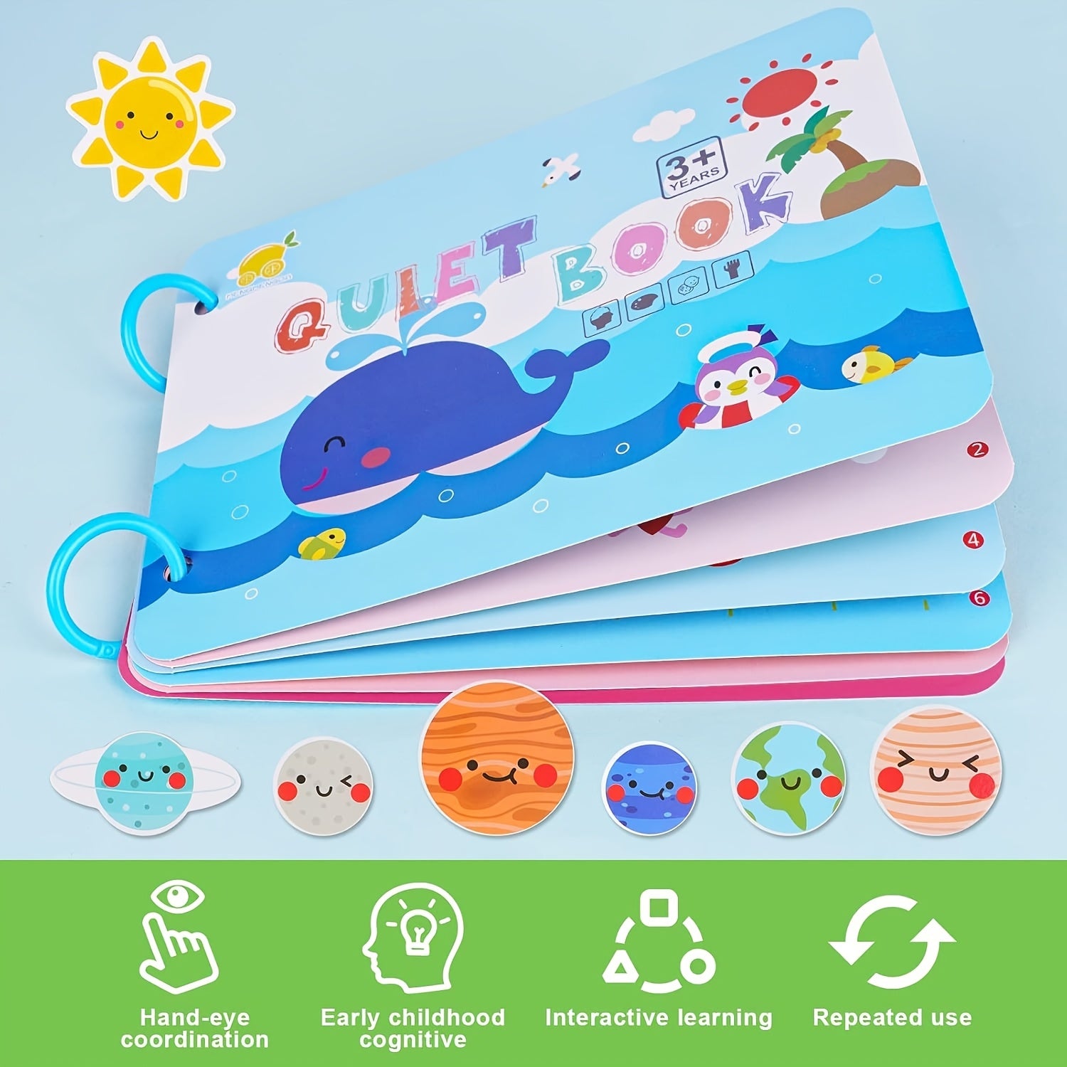 Quiet Book Toy with Reusable Stickers for Ages 3 - Develops Cognitive Skills