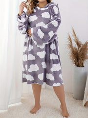  Cloud Pattern Hooded Oversized Blanket Loungewear Dress