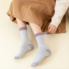 5 Pairs Women's Vintage Striped Mid Tube Socks