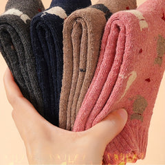 5 Pairs Cartoon Cat Print Socks For Women Cute & Cozy Mid Tube Stockings