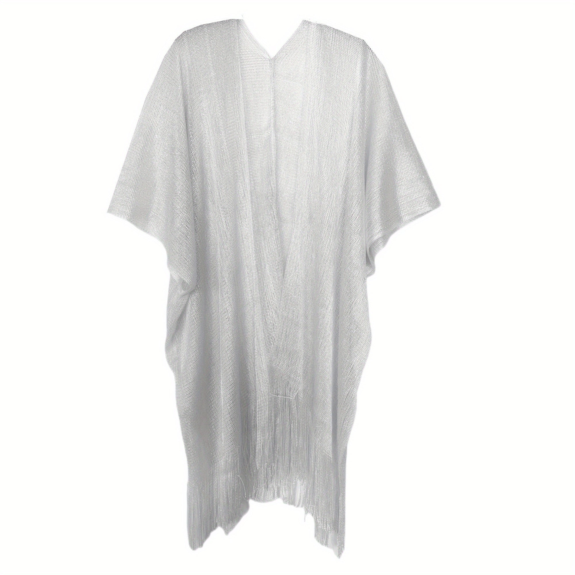 Solid Tassel Shawl Bikini Cover Up Women Sunscreen Cape Cardigan