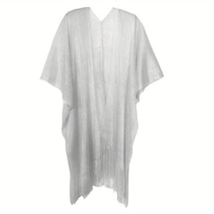 Solid Tassel Shawl Bikini Cover Up Women Sunscreen Cape Cardigan