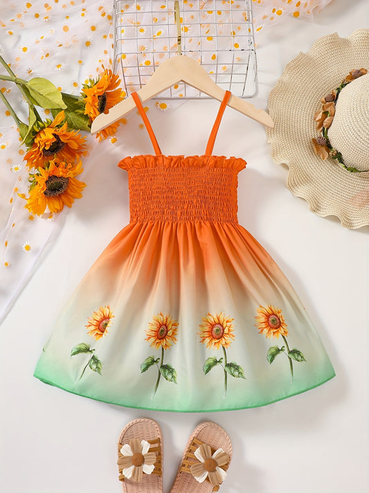 Toddler Girls Gradient Sunflower Cami Princess Dress