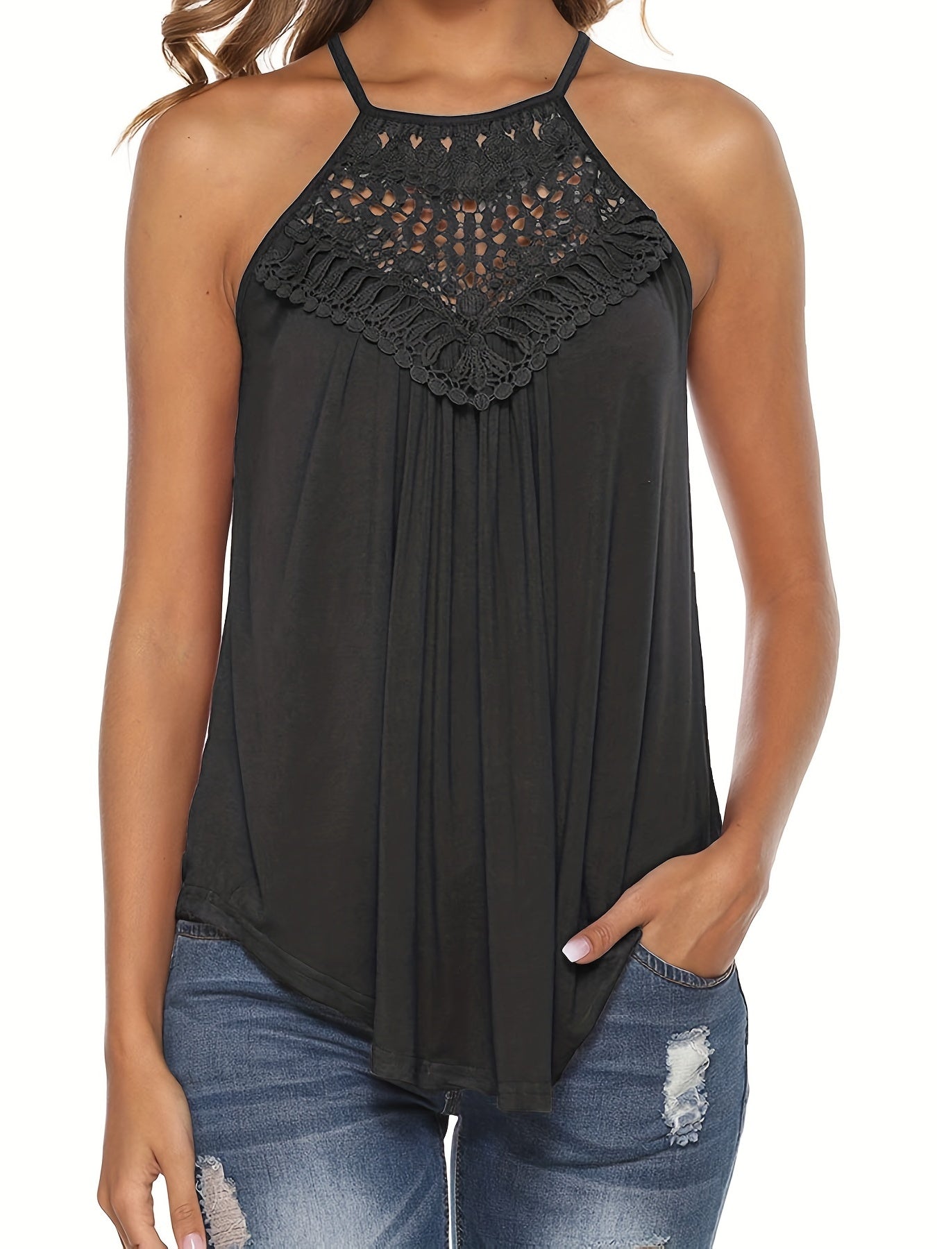 Floral Lace Halter Neck Top for Summer Women