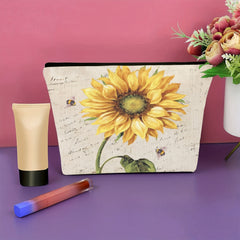 Sunflower Vintage Makeup Bag Organizer Zipper Cosmetic Pouch for Women