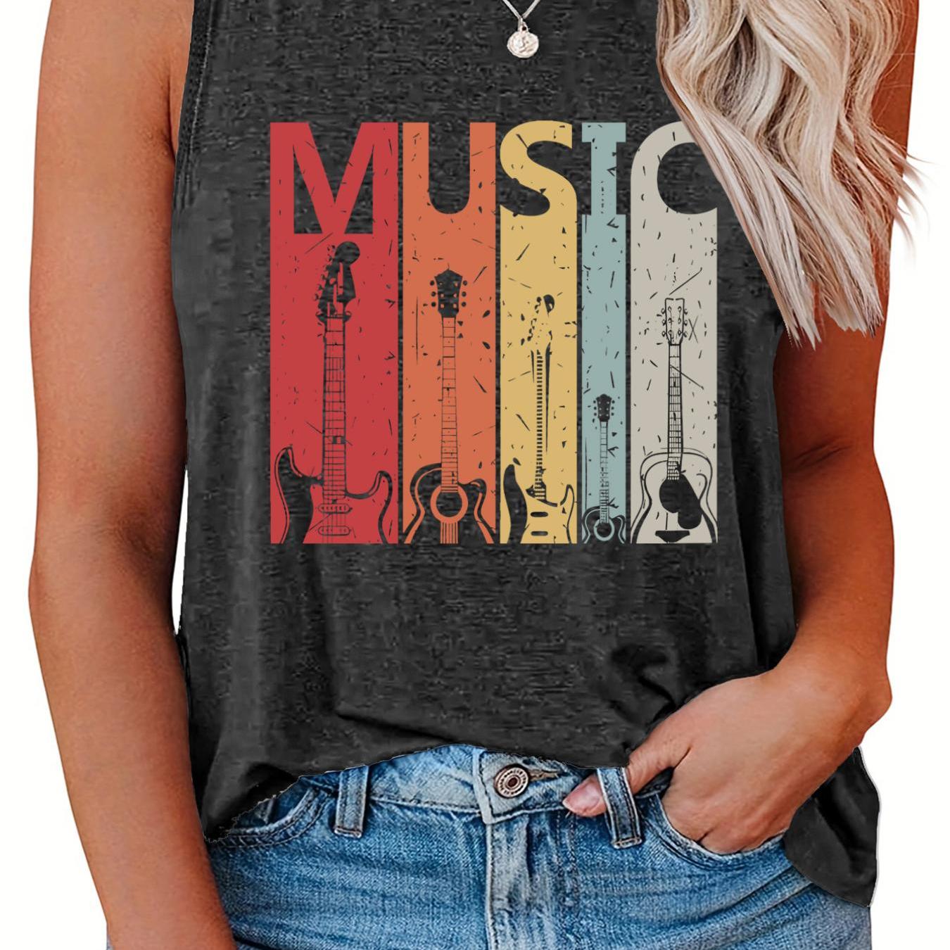  Guitar & Letter Print Tank Top
