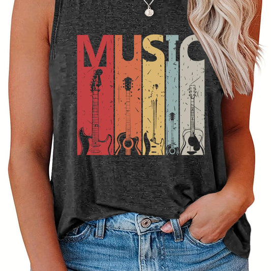  Guitar & Letter Print Tank Top