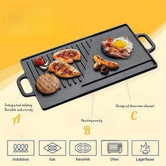 Cast Iron Double Sided Grill Non stick Barbecue Pan Indoor Stove Or Outdoor