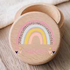 Personalized Rainbow Wooden Tooth Keepsake Box Engraved Name Colorful