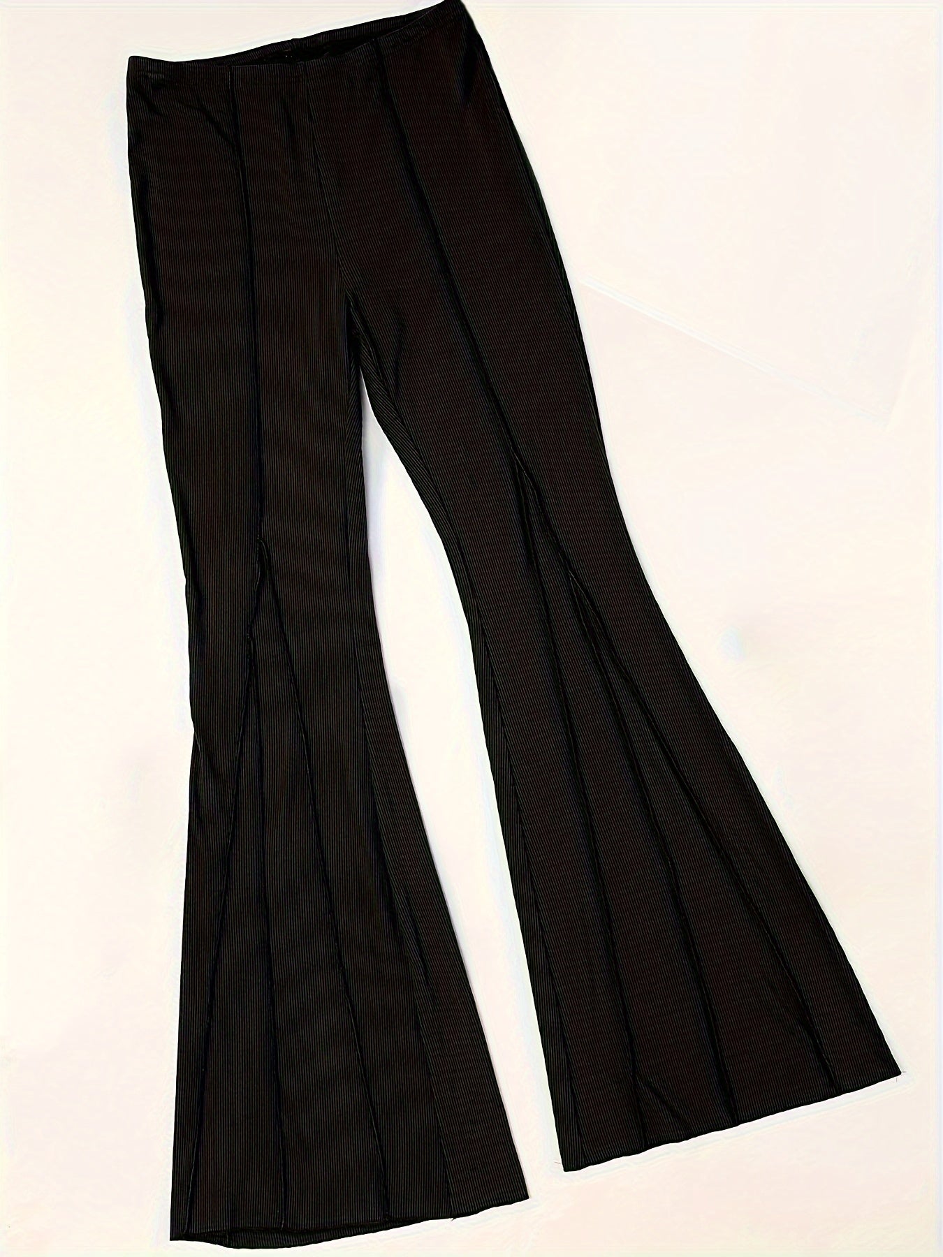  Ribbed High Rise Flared Leg Trousers