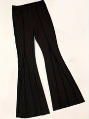  Ribbed High Rise Flared Leg Trousers