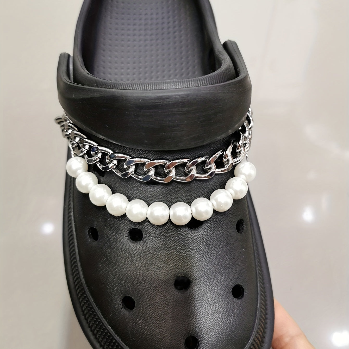 2pcs Faux Pearl Shoe Clogs Chains DIY Accessories