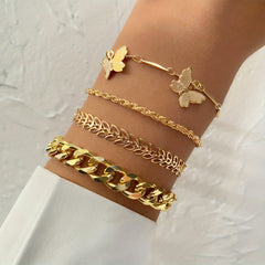 5pk Golden Butterfly Cuff Bangle Bracelet Set