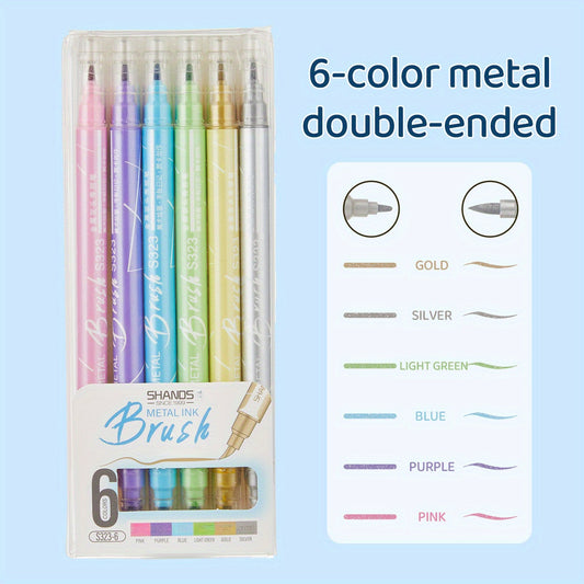 Dual Head Metallic Marker Pen Soft Brush & Fine Tip for Art Journaling