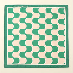 Green Block Bandana Square Scarf Satin Neckerchief Women Head Wrap