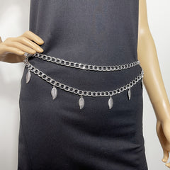 Fringe Double Layer Waist Chain Leaf Pendant Metal Belly Chain
