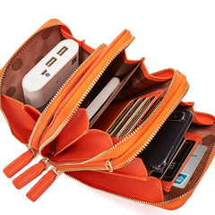 Large Capacity Women's Wallet Solid Leather Mobile Phone Bag