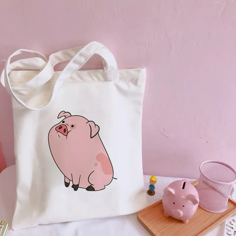 Pig Cartoon Shoulder Canvas Bag Harajuku Large Capacity Messenger Bag