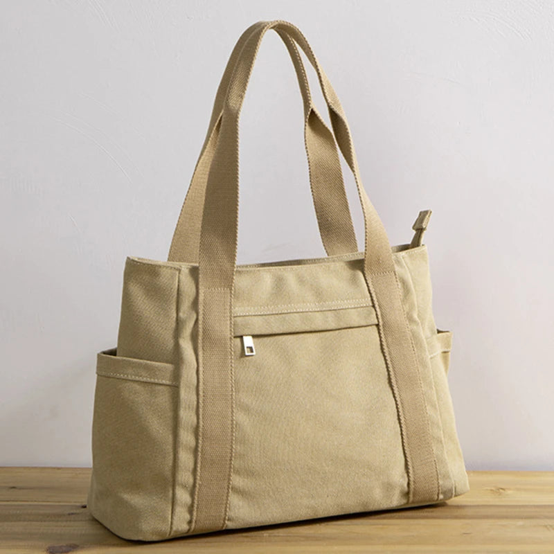 Large Women Canvas Tote Bag with Zipper
