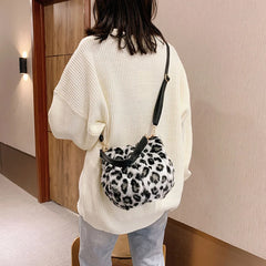 Leopard Velvet Winter Shoulder Bag Large Capacity Crossbody Handbag