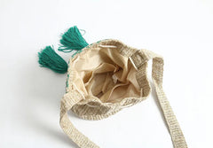 Women's Bucket Straw Bag with Tassel Shoulder Bag