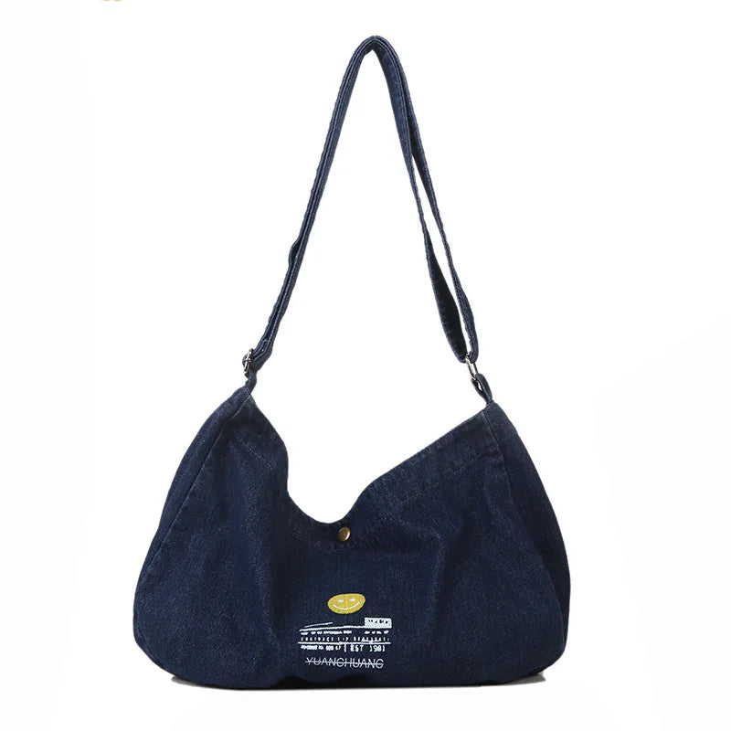 Denim Shoulder Bag Solid Canvas Satchel Cotton Women Messenger Bag