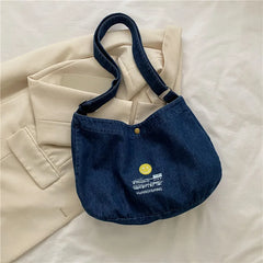 Denim Shoulder Bag Solid Canvas Satchel Cotton Women Messenger Bag