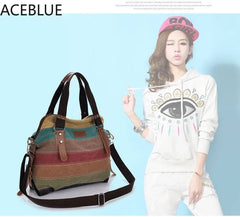Striped Womens Handbag Patchwork Rainbow Shoulder Bag Casual Crossbody Bag